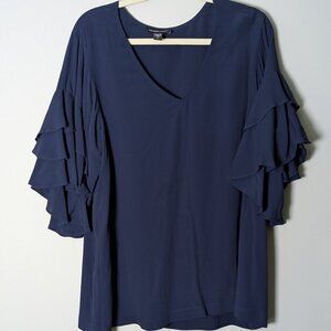 Fifteen Twenty Women's Navy Blue Ruffle Sleeve Blouse. Size Large.
